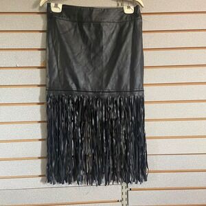 Comme Usa Black Faux Leather Fringe Midi Skirt Size L Western NFR Statement